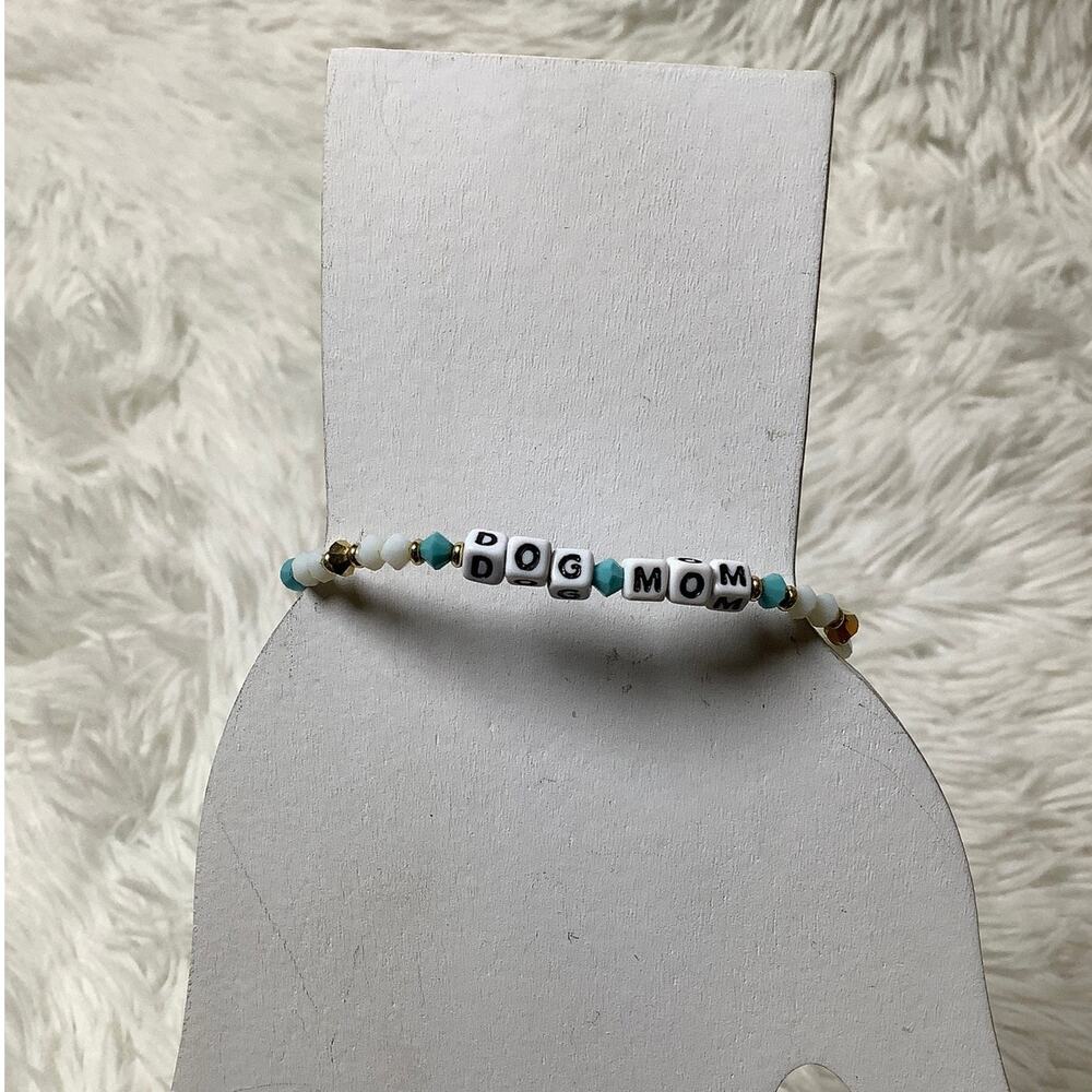 Little Words Project White Gold Dog Mom Beaded Charm Stretch Bracelet C2-34